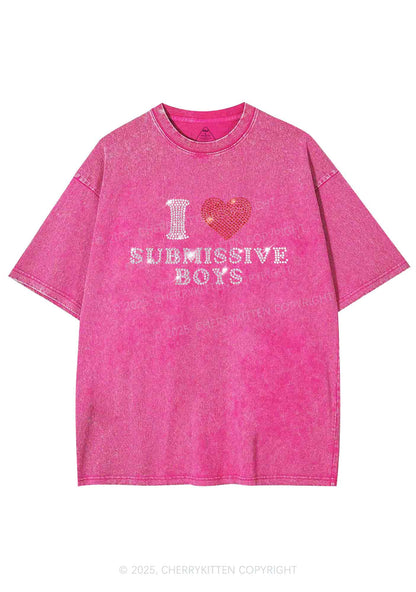 Rhinestone I Love S Boys Y2K Shirts Washed Tee Cherrykitten