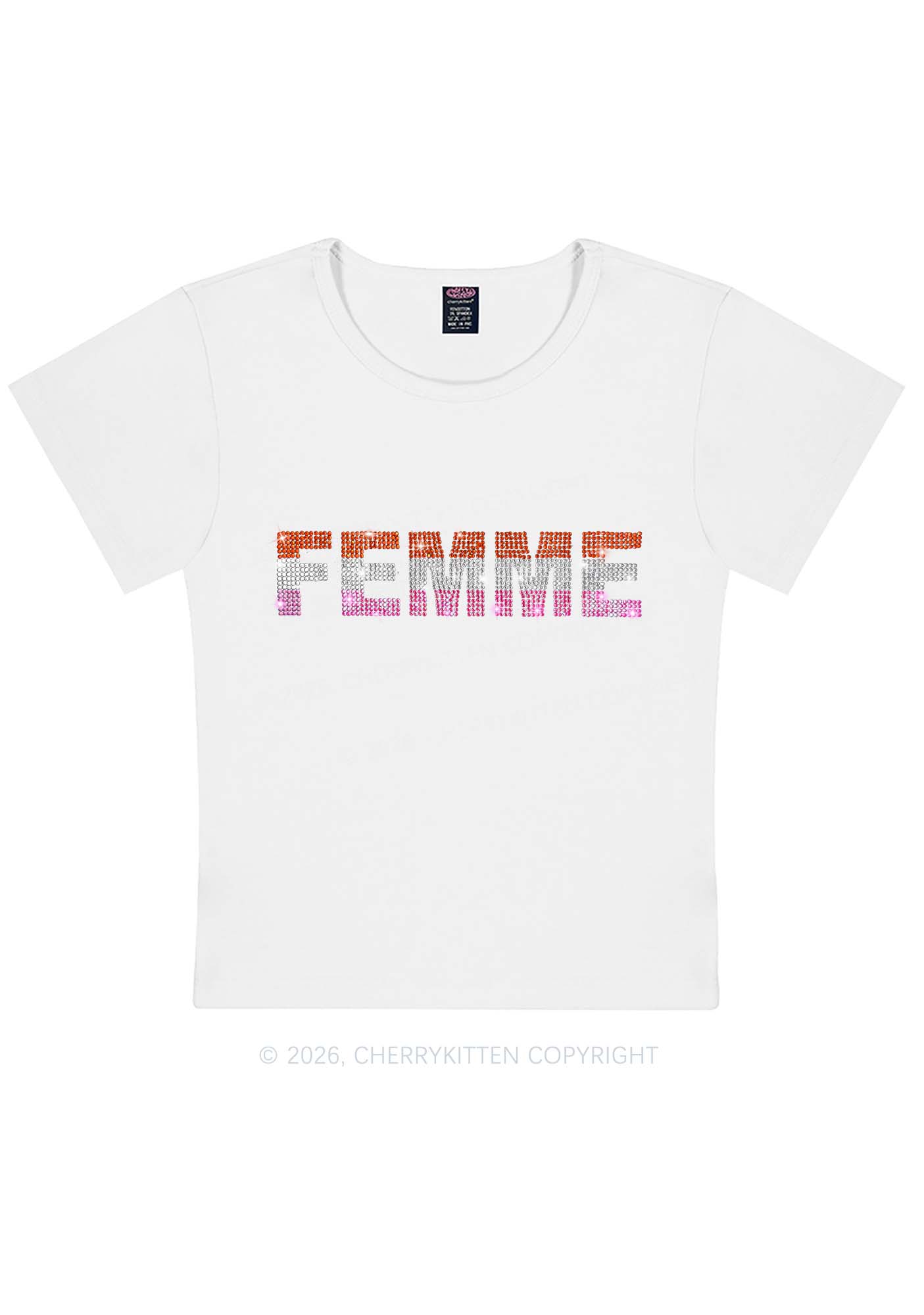 Rhinestone Femme Pride Y2K Baby Tee Cherrykitten