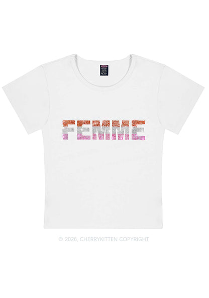 Rhinestone Femme Pride Y2K Baby Tee Cherrykitten