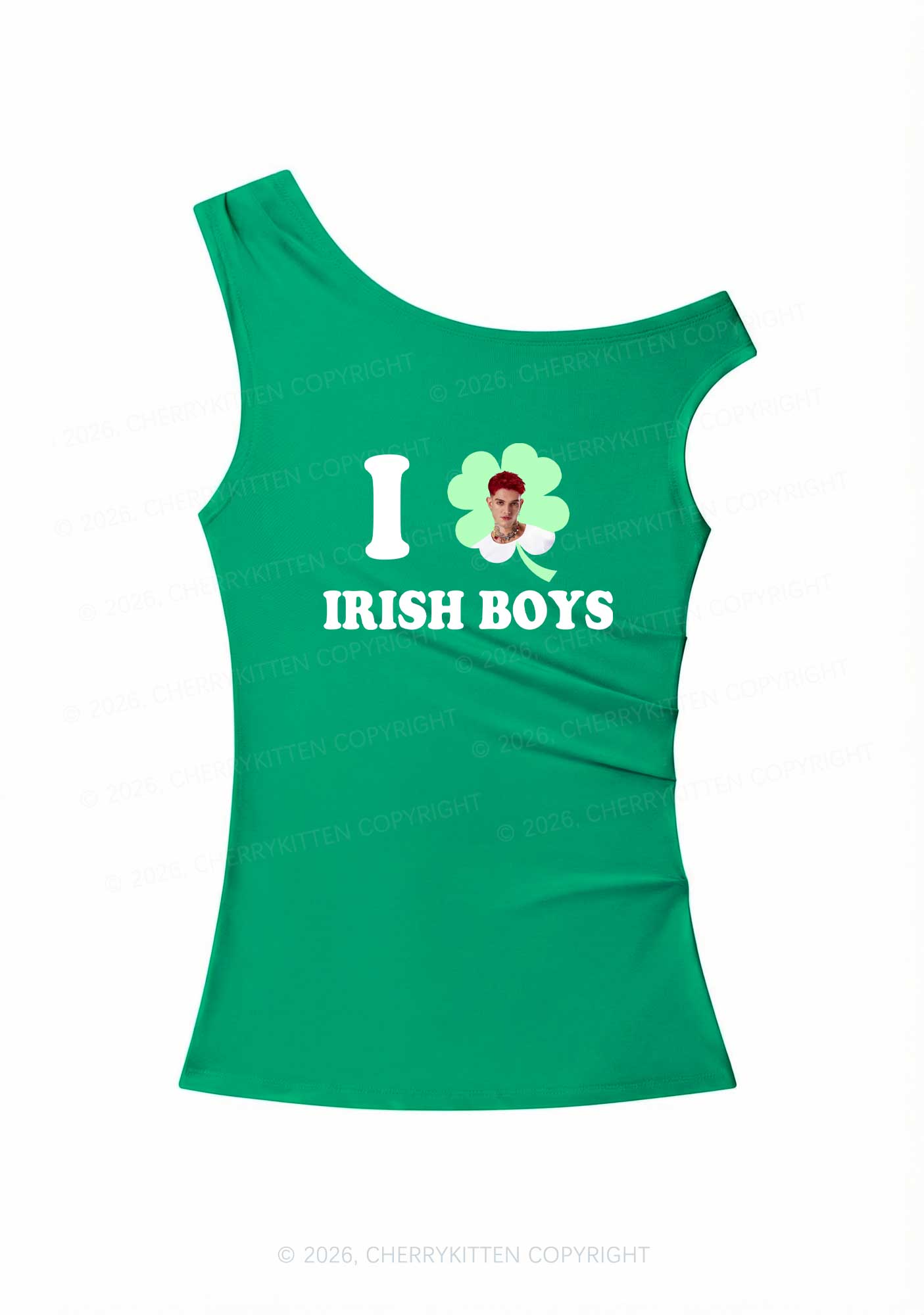 Custom I Love Shamrock Irish Boys St Patricks Y2K Off Shoulder Tank Top Cherrykitten