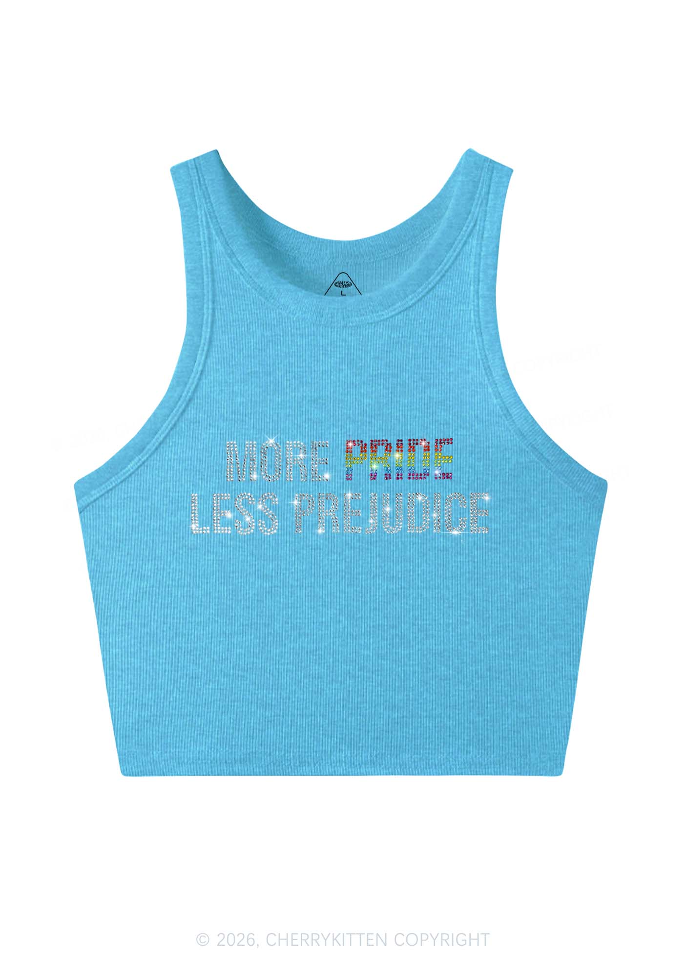 Rhinestone More Pride Less Prejudice Pride Y2K Crop Tank Top Cherrykitten