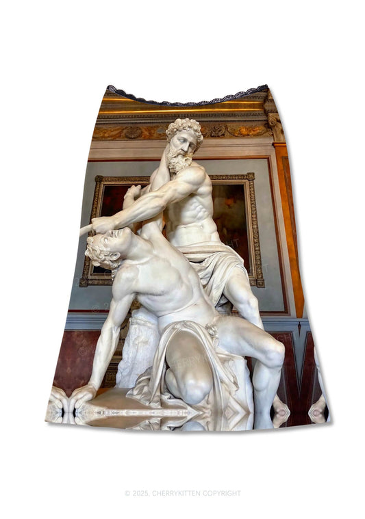Statue Showdown Y2K Print Midi Skirt Cherrykitten