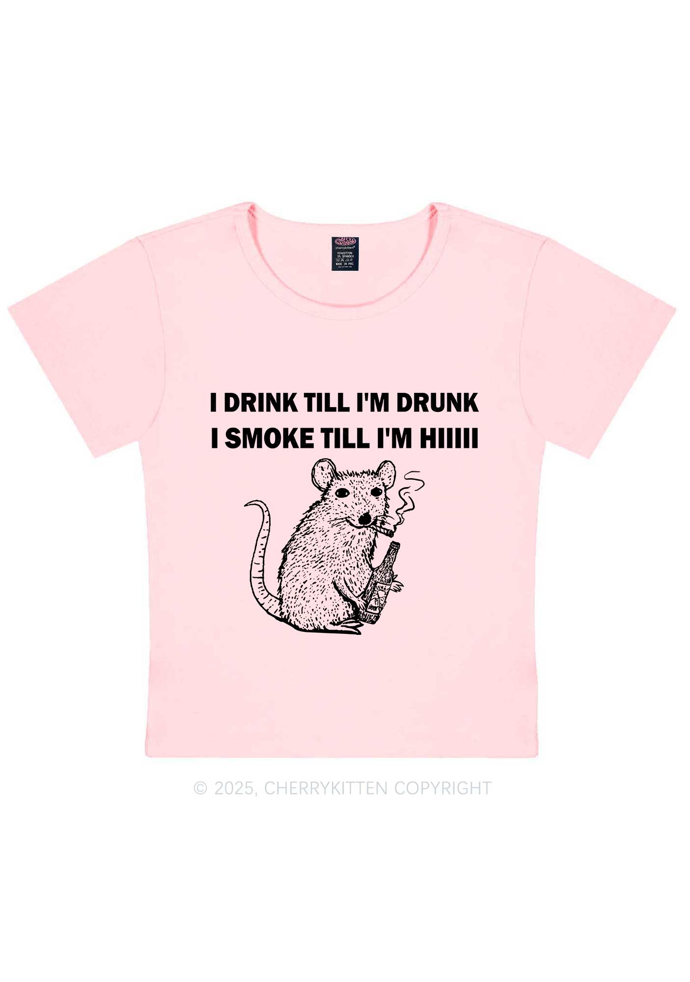 Drunk And Smoke Ratz Y2K Baby Tee Cherrykitten