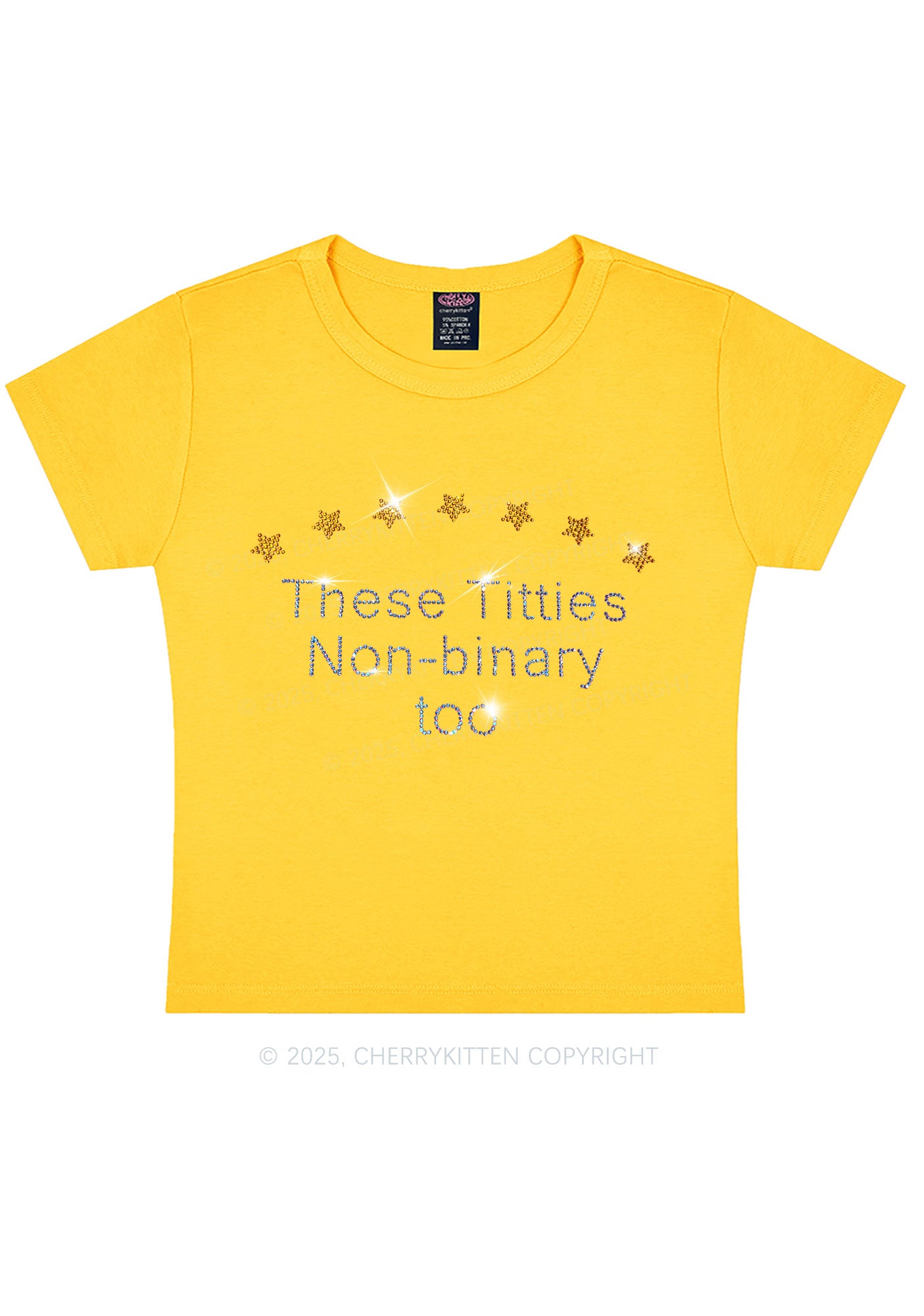 Rhinestone Txtties Nonbinary Too Y2K Baby Tee Cherrykitten