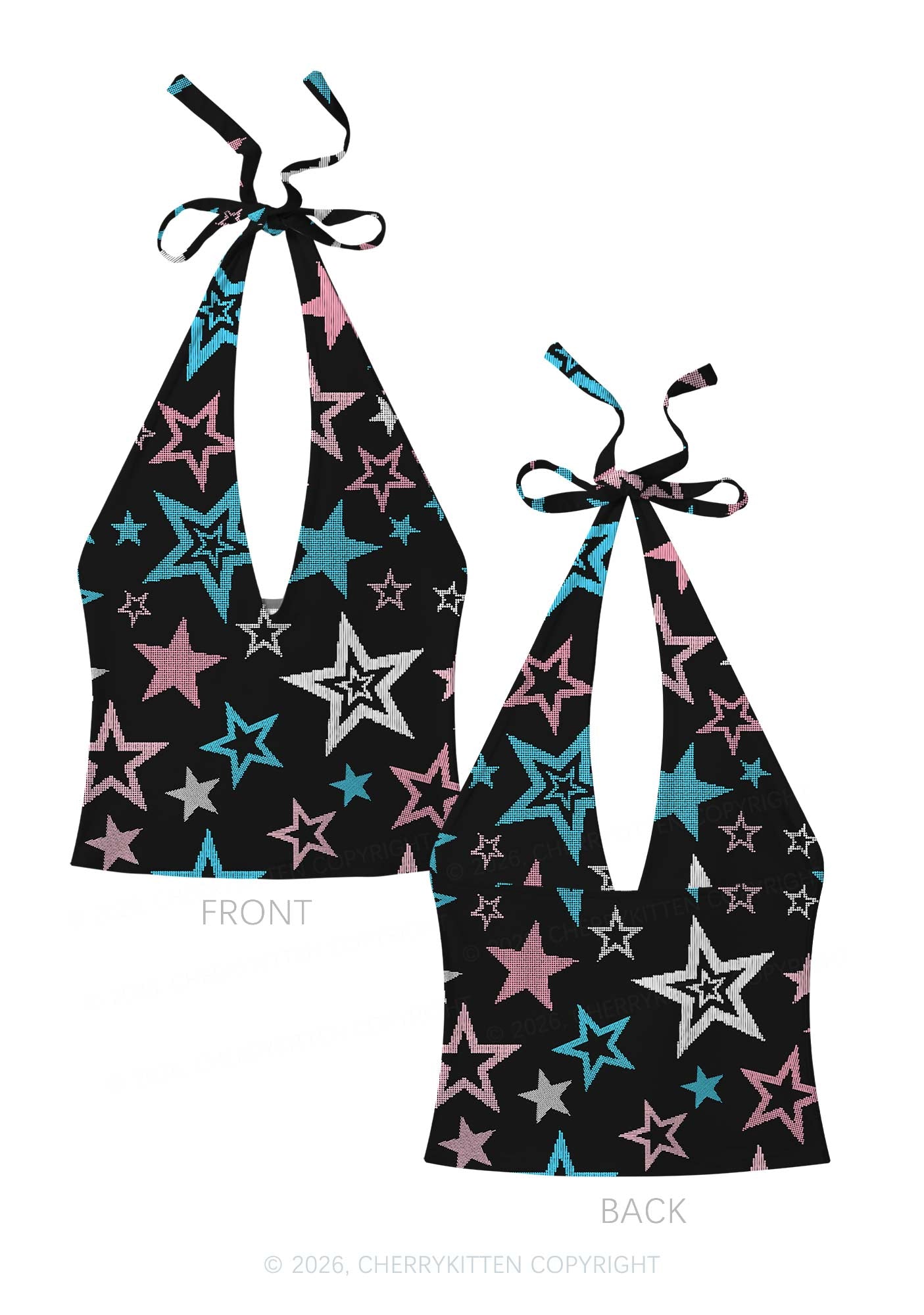 Trans Star Pride Y2K Print Halter Deep V Neck Cami Cherrykitten