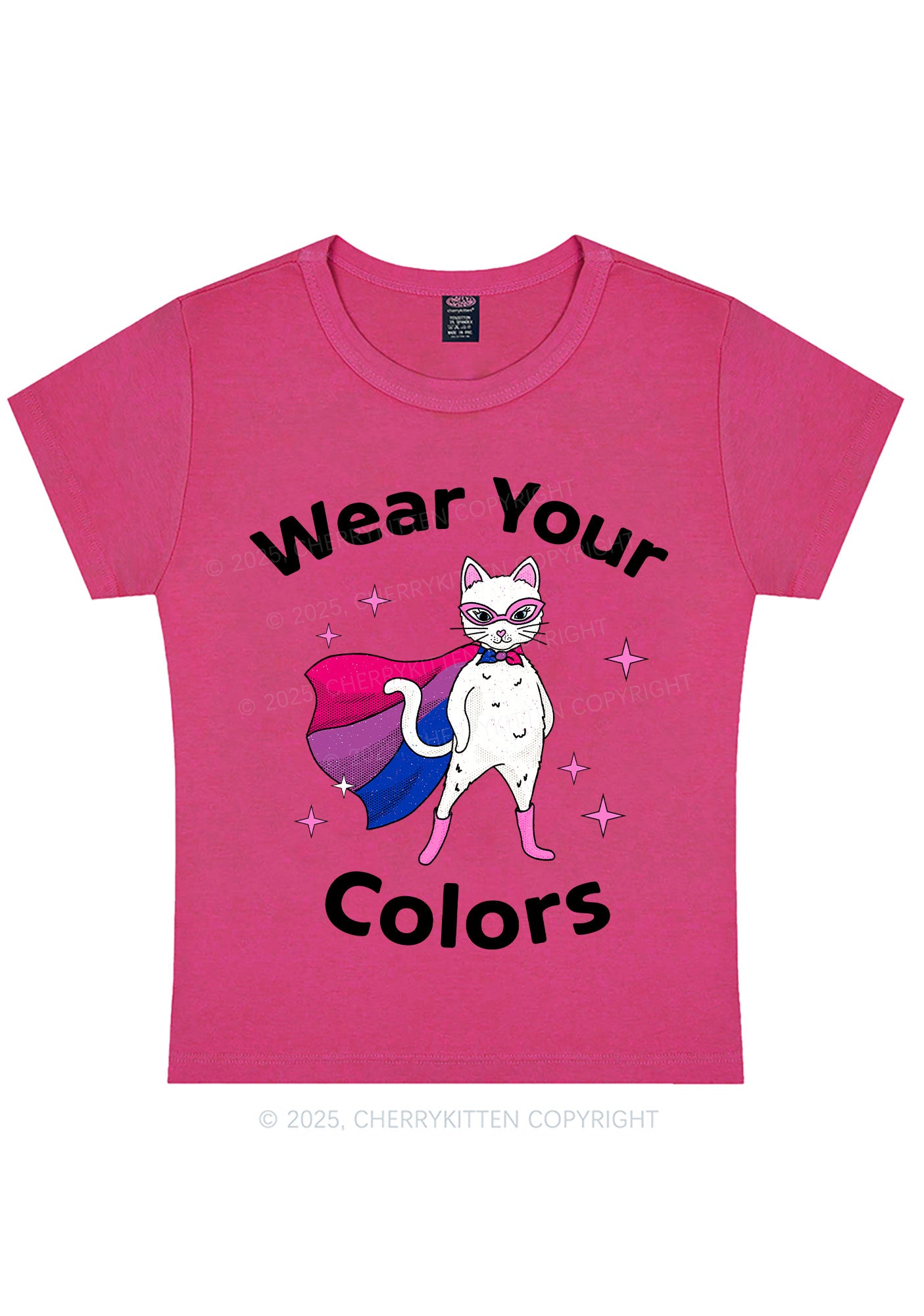 Bisexual Flag Cat Pride Y2K Baby Tee Cherrykitten