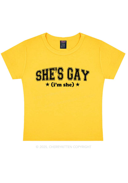 She Is Gay Y2K Baby Tee Cherrykitten