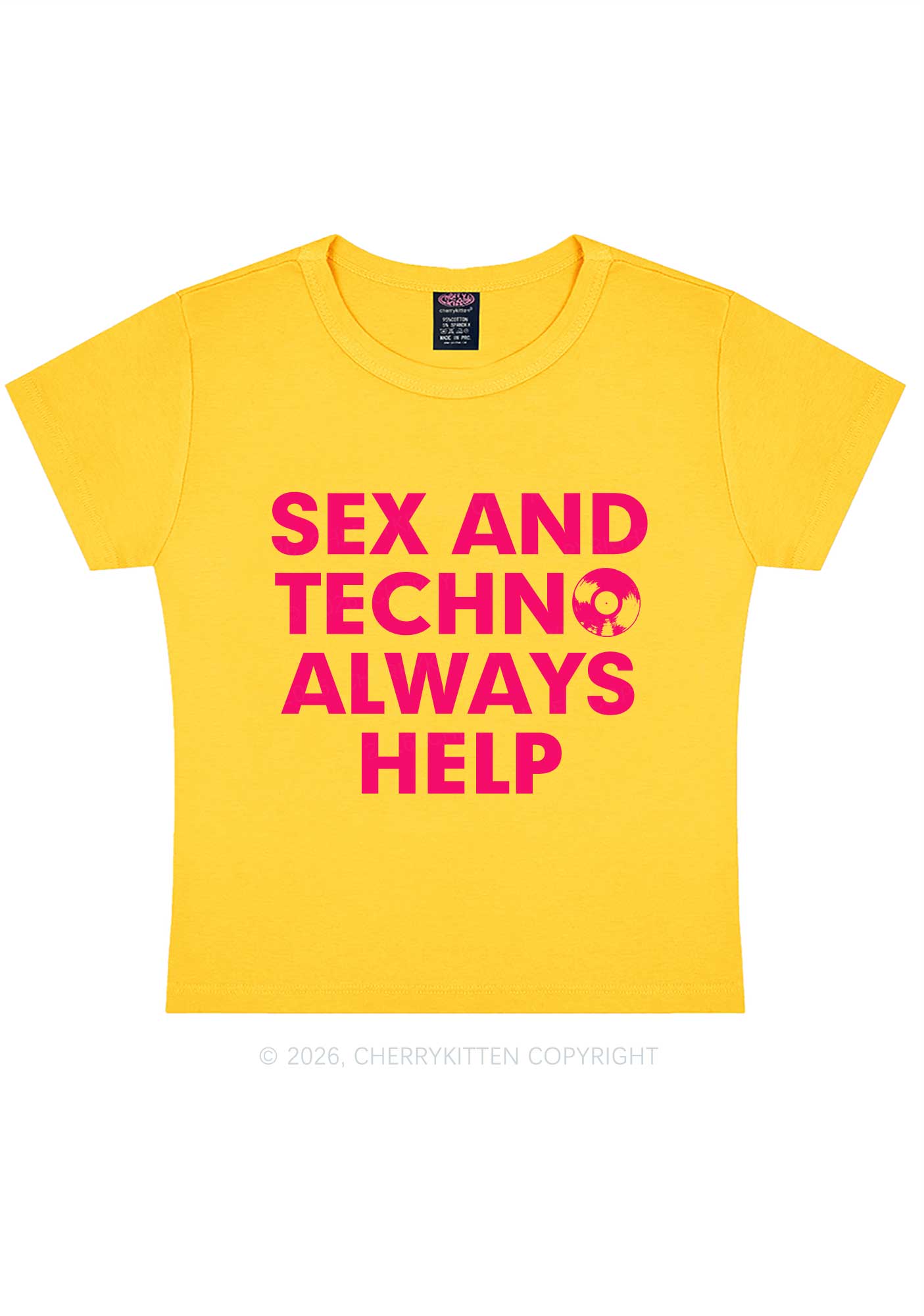 Sx And Techno Always Help Y2K Baby Tee Cherrykitten