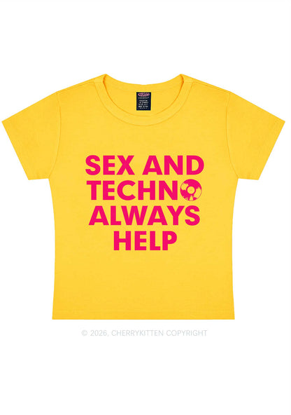 Sx And Techno Always Help Y2K Baby Tee Cherrykitten