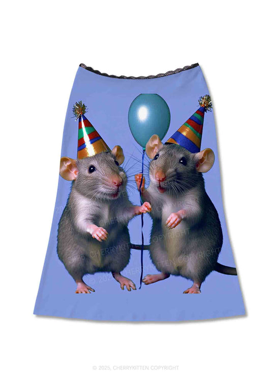 Balloon Party Rats Y2K Print Midi Skirt Cherrykitten