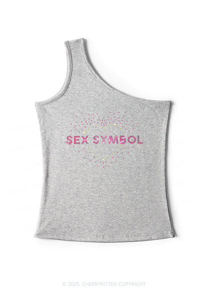 Rhinestone Sx Symbol Y2K One Shoulder Tank Top Cherrykitten
