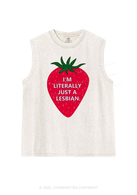 Lesbian Strawberry Pride Y2K Washed Muscle Tank Cherrykitten