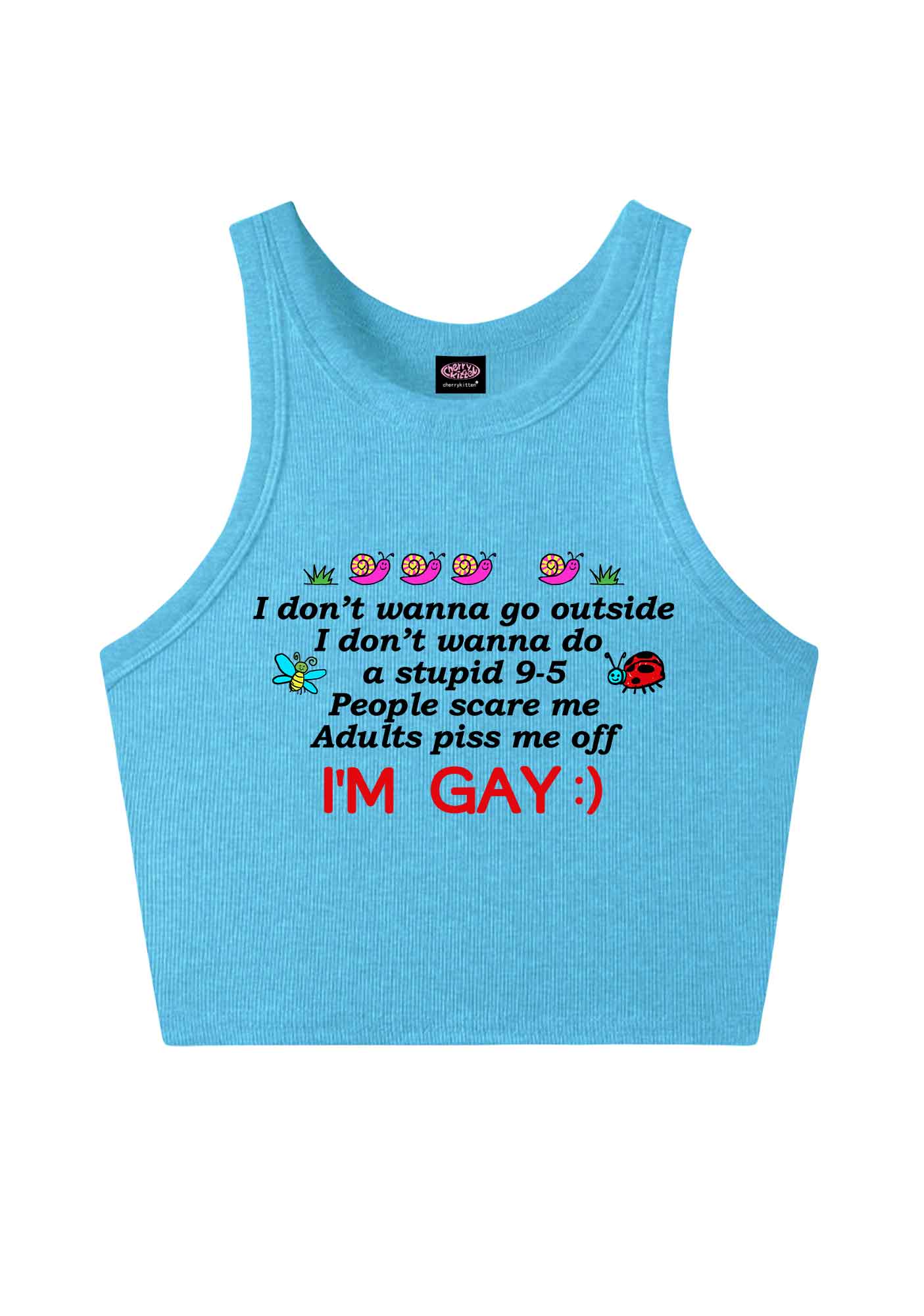 People Scare Me Im Gay Pride Y2K Crop Tank Top Cherrykitten