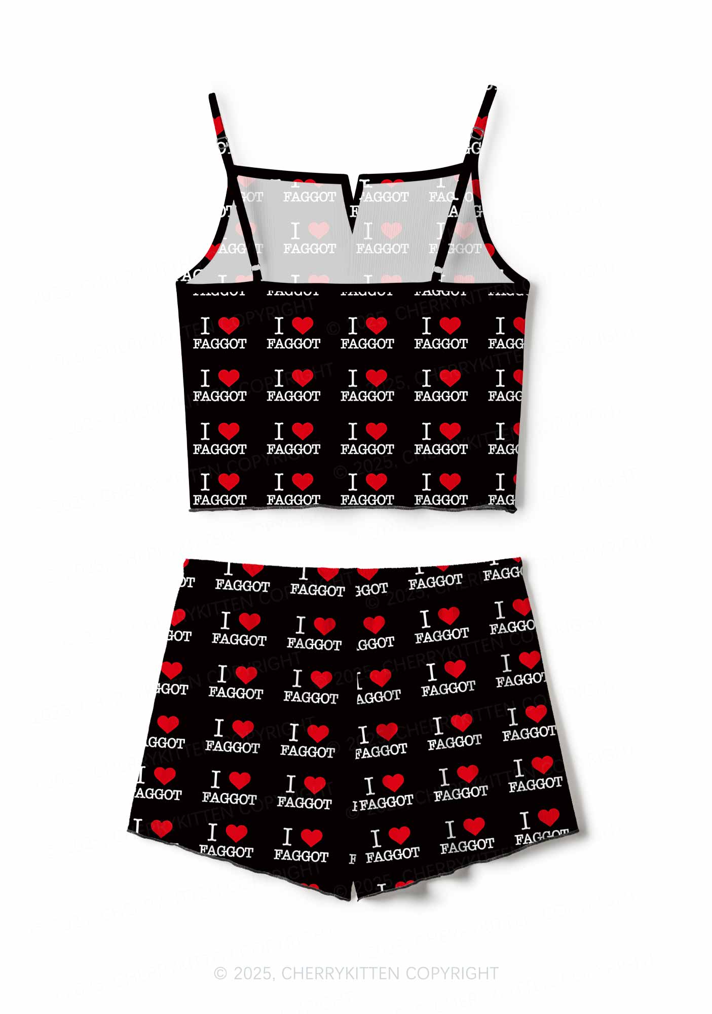I Love Faggot Valentine's Day Y2K Print Cami Shorts Pajama Set Cherrykitten