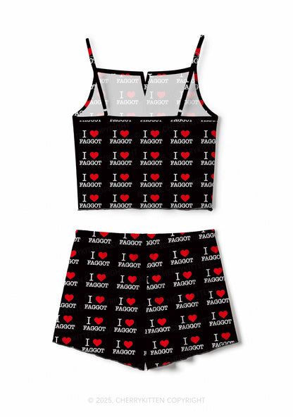I Love Faggot Valentine's Day Y2K Print Cami Shorts Pajama Set Cherrykitten