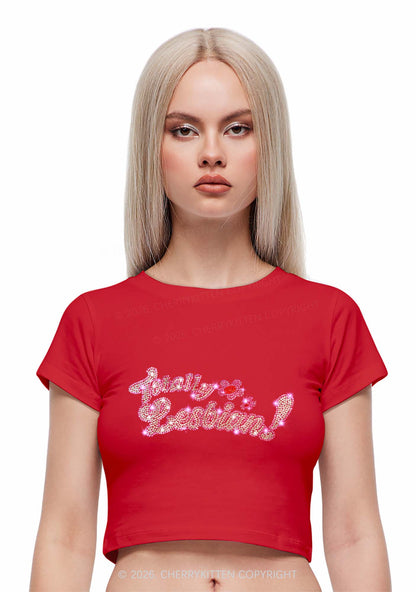 Rhinestone Totally Lesbian Pride Y2K Baby Tee Cherrykitten