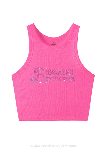 Rhinestone Bisexual Princess Pride Y2K Crop Tank Top Cherrykitten