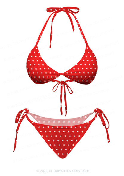 Red Star Y2K Print Bikini Set Cherrykitten