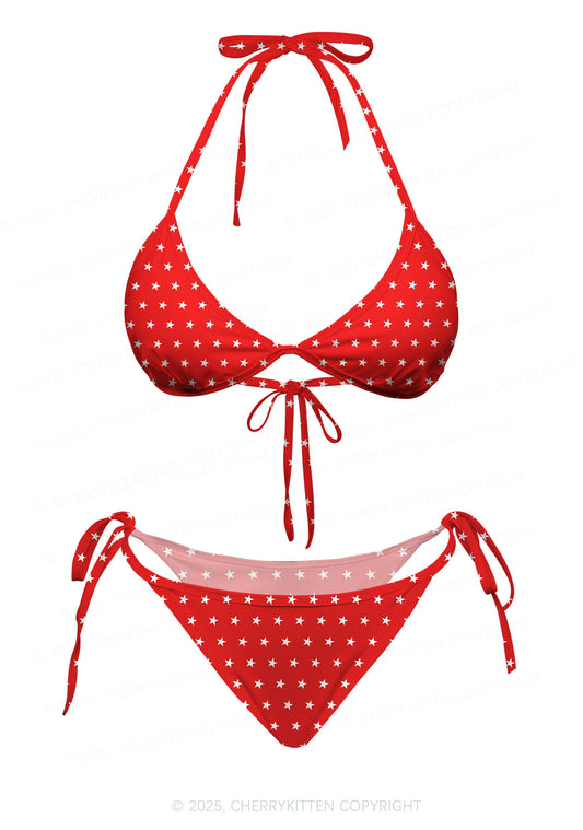 Red Star Y2K Print Bikini Set Cherrykitten