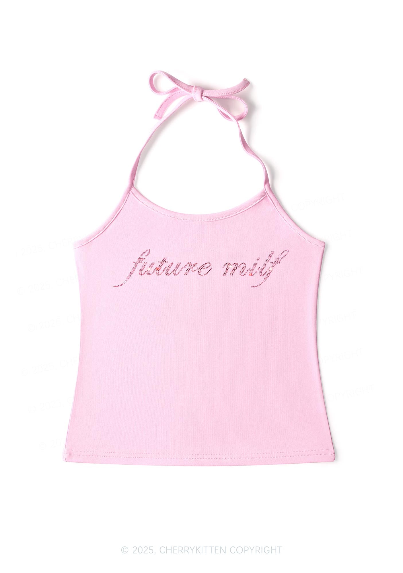 Rhinestone Pink Future Mxxf Y2K Halter Neck Cami Cherrykitten