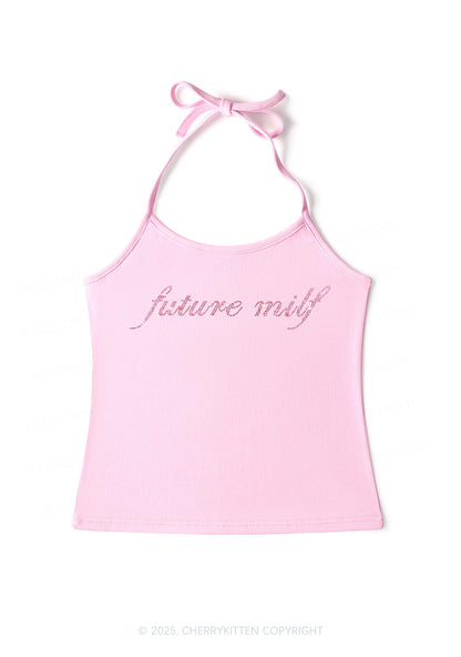 Rhinestone Pink Future Mxxf Y2K Halter Neck Cami Cherrykitten