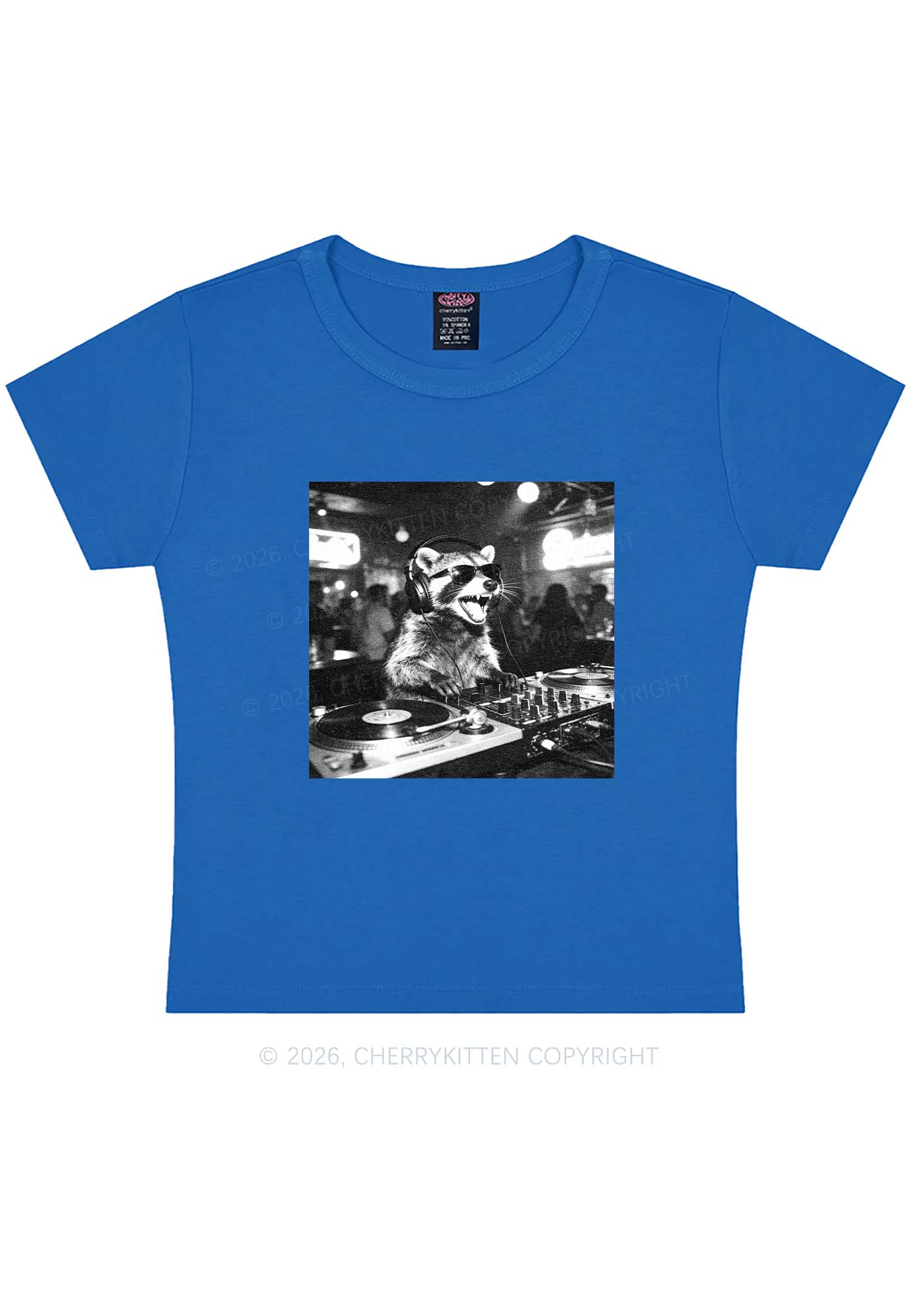 Vintage DJ Raccoon Y2K Baby Tee Cherrykitten