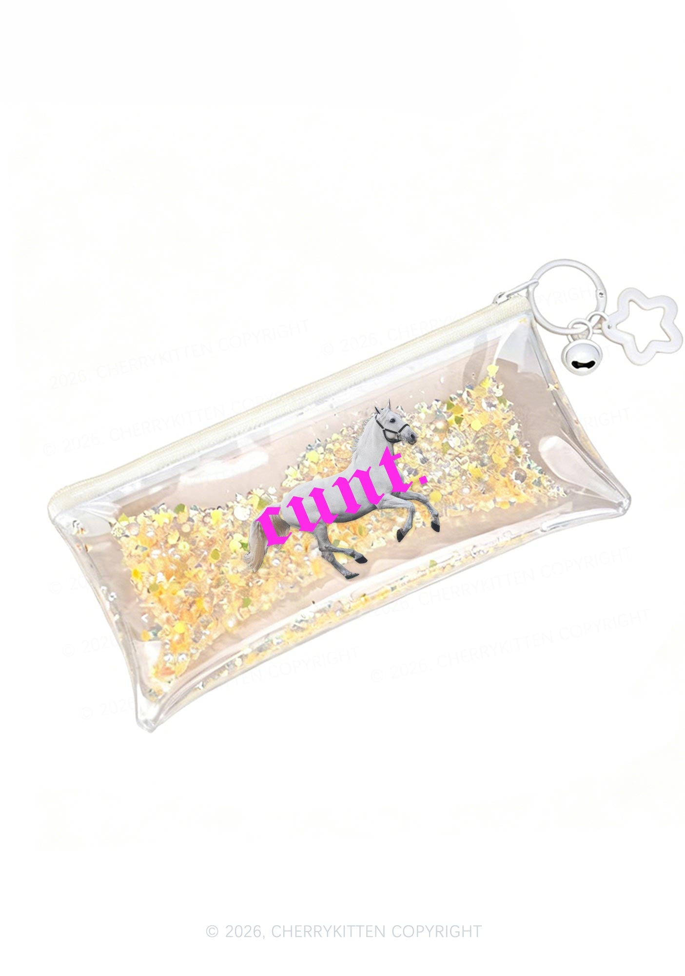 Pink Cxxt Horse Y2K Quicksand Transparent Pencil Pouch Cherrykitten