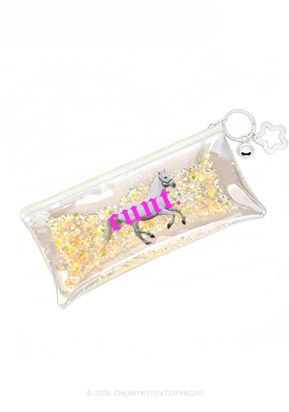 Pink Cxxt Horse Y2K Quicksand Transparent Pencil Pouch Cherrykitten
