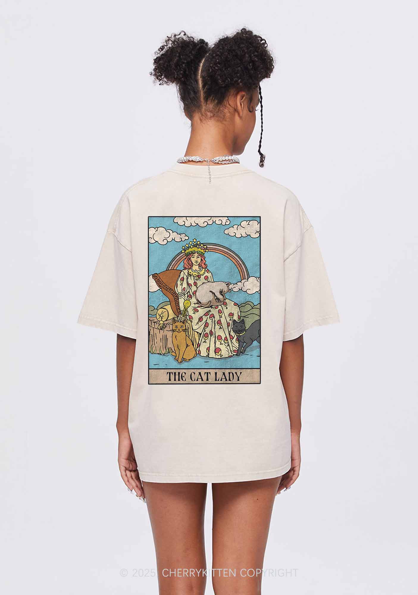 The Cat Lady Two Sides Y2K Shirts Washed Tee Cherrykitten