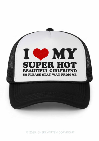 Love My Super Hot GF Valentine's Day Y2K Colorblock Trucker Hat Cherrykitten