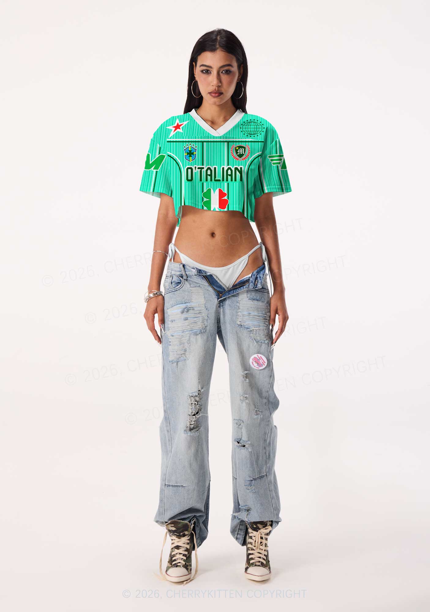 Custom OTalian Shamrock St Patricks Y2K Crop Sport Jersey Shirts Cherrykitten