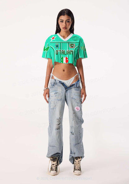 Custom OTalian Shamrock St Patricks Y2K Crop Sport Jersey Shirts Cherrykitten