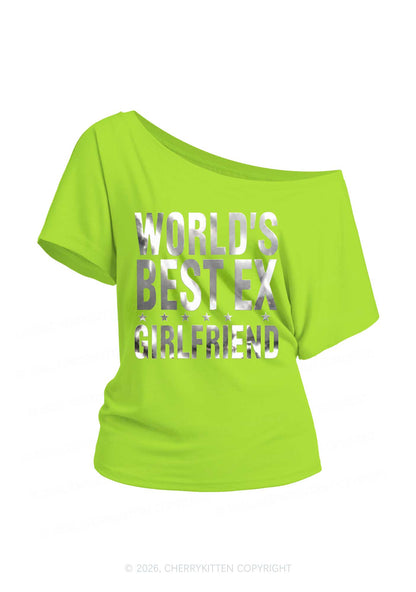 Best Ex Girlfriend Silver Foil Printed Y2K Off Shoulder Tee Cherrykitten
