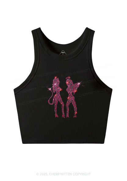 Rhinestone Dancing Girls Y2K Crop Tank Top Cherrykitten