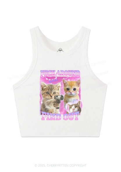 Fxxk Around Cats Y2K Crop Tank Top Cherrykitten