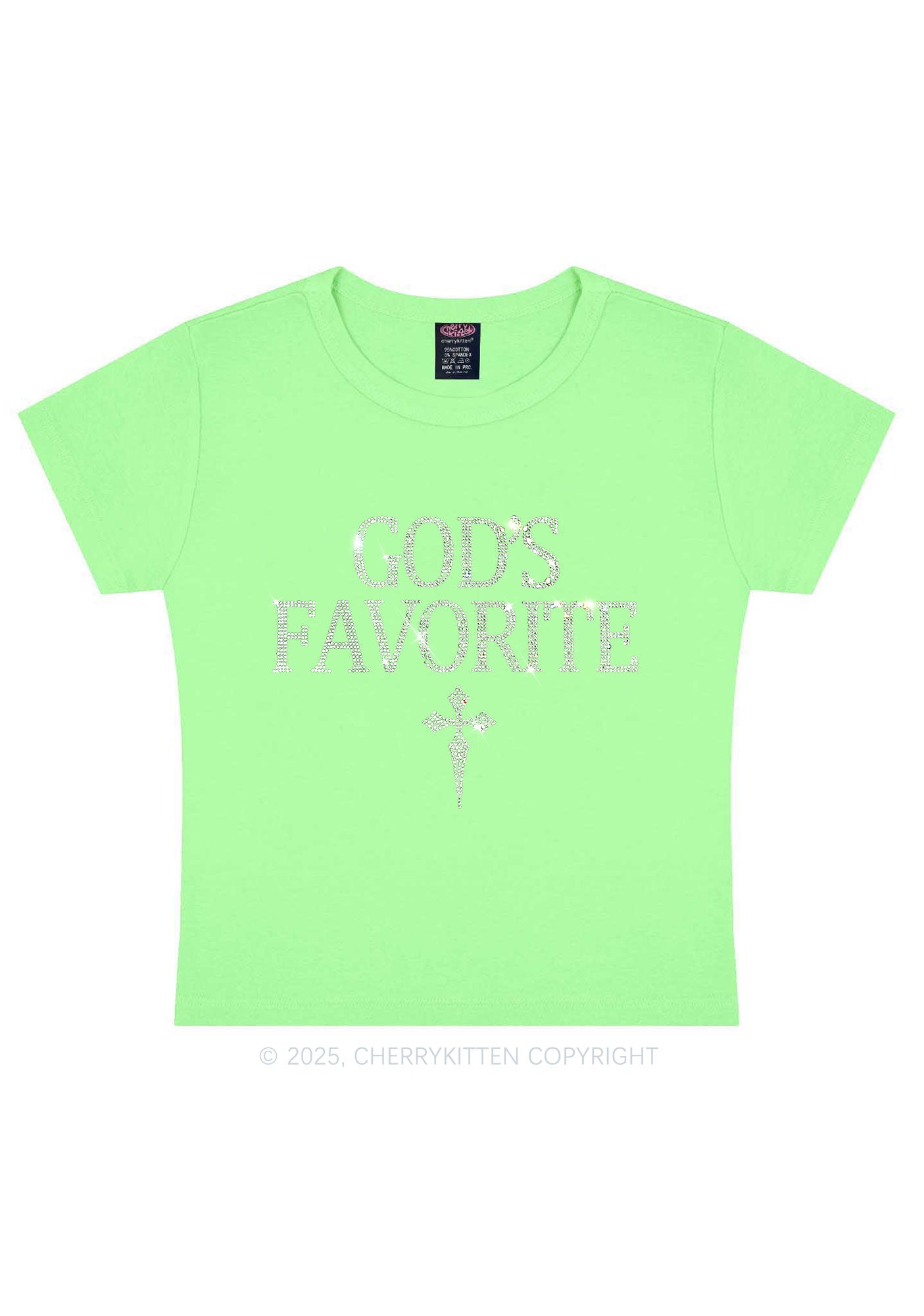 Rhinestone Gods Favorite Y2K Baby Tee Cherrykitten