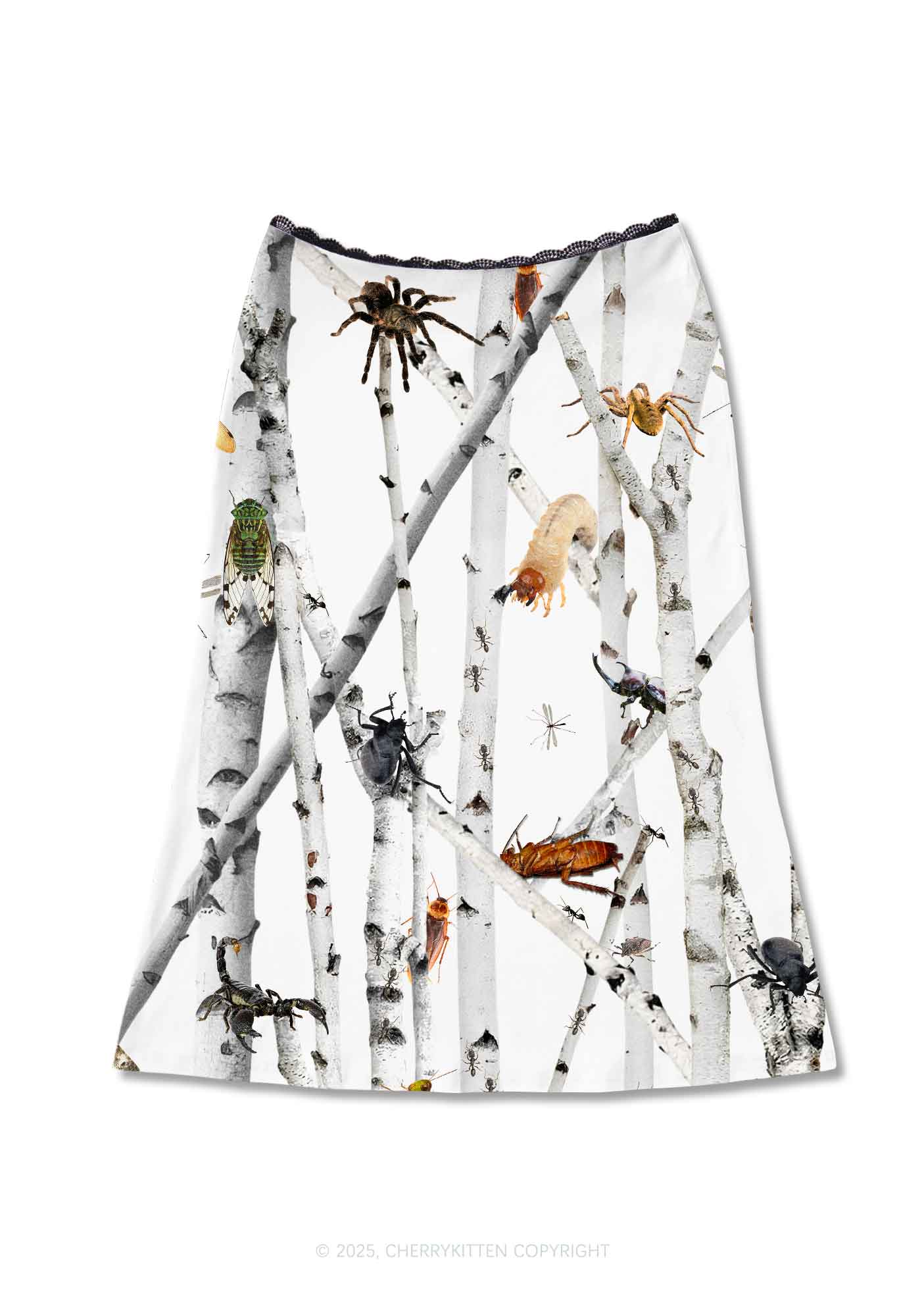Insects On Birch Y2K Print Midi Skirt Cherrykitten