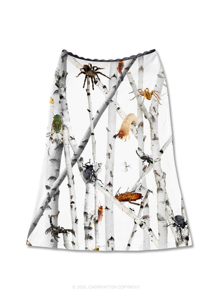 Insects On Birch Y2K Print Midi Skirt Cherrykitten