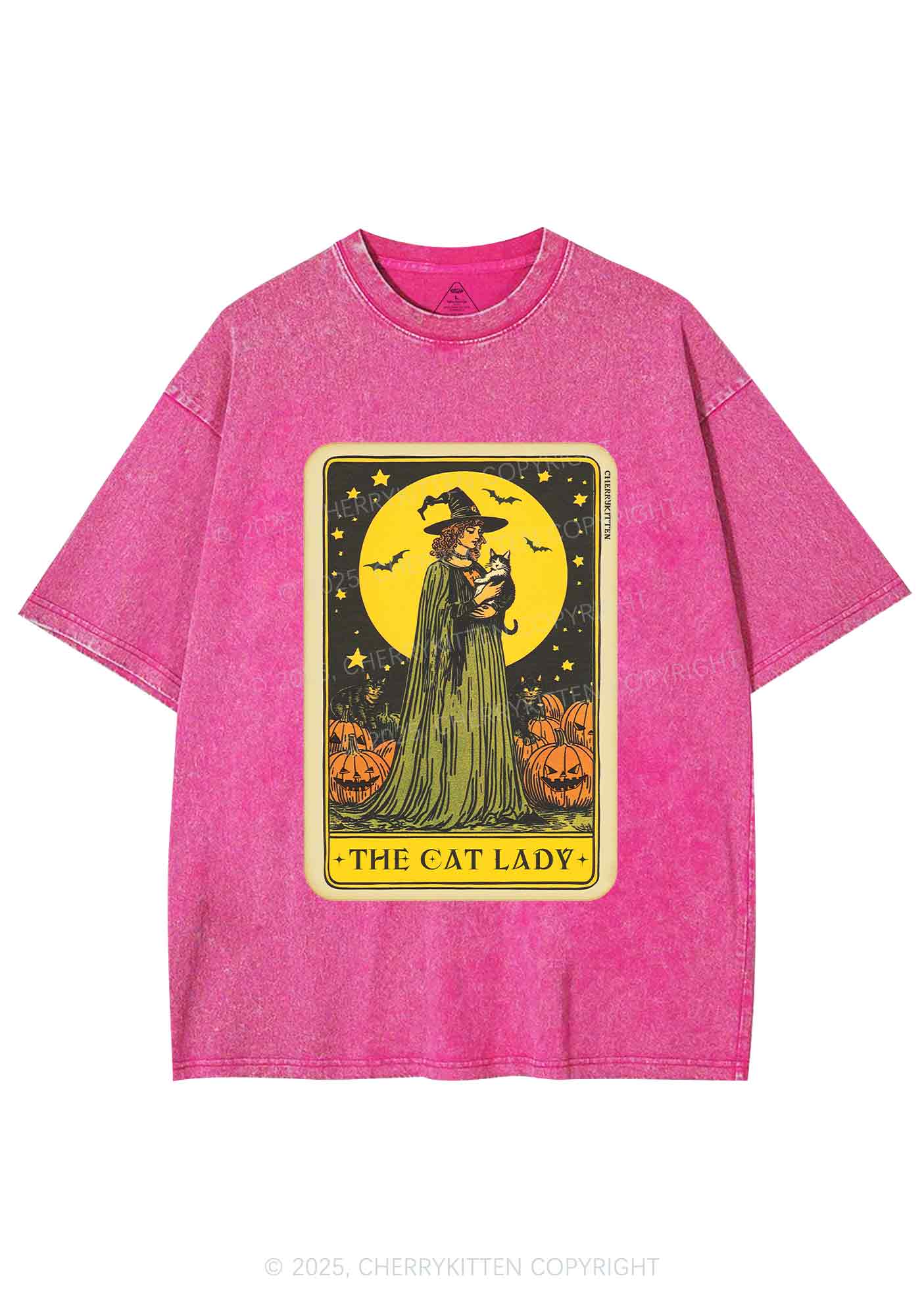 Halloween The Witch Cat Lady Y2K Shirts Washed Tee Cherrykitten