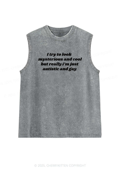 Im Just Autistic And Gay Pride Y2K Washed Muscle Tank Cherrykitten