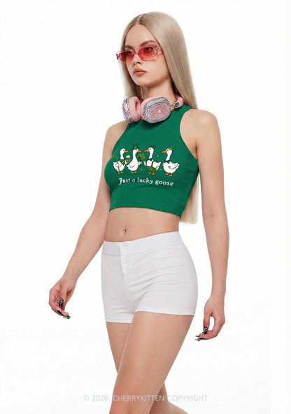 Just A Lucky Goose St Patricks Y2K Crop Tank Top Cherrykitten