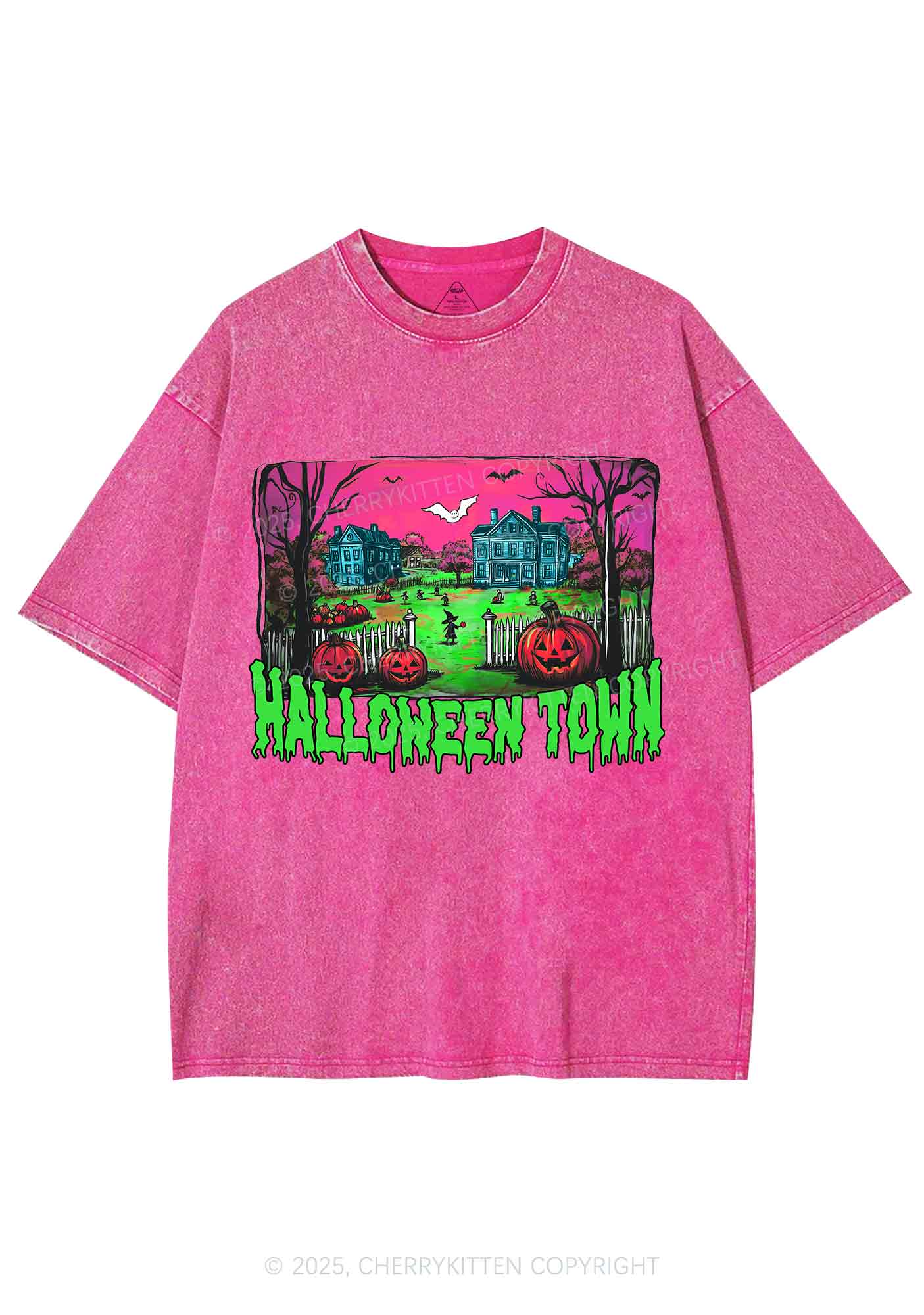 Halloween Pumpkin Town Y2K Shirts Washed Tee Cherrykitten