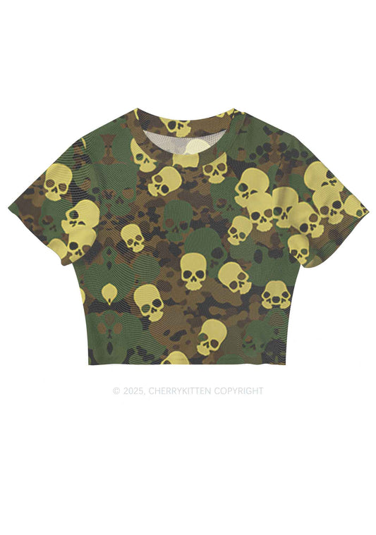 Halloween Camouflage Skull Y2K Mesh Crop Top Cherrykitten
