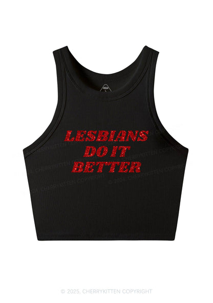 Glitter Lesbians Do It Better Pride Y2K Crop Tank Top Cherrykitten
