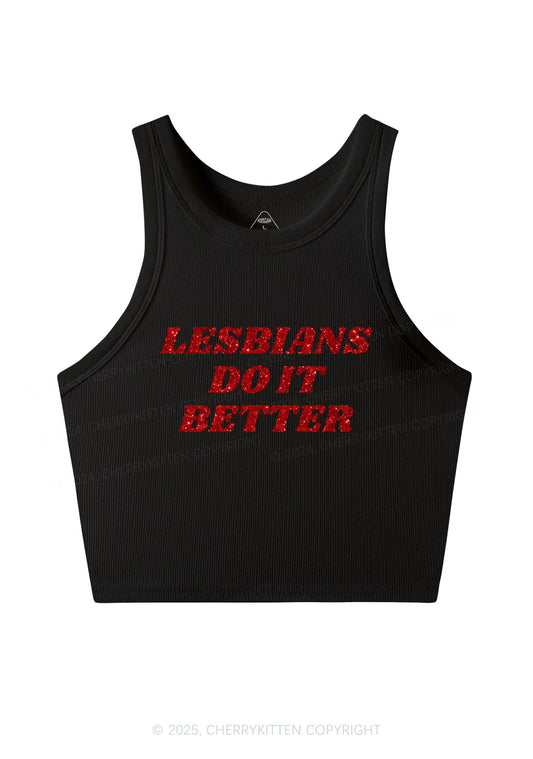 Glitter Lesbians Do It Better Pride Y2K Crop Tank Top Cherrykitten