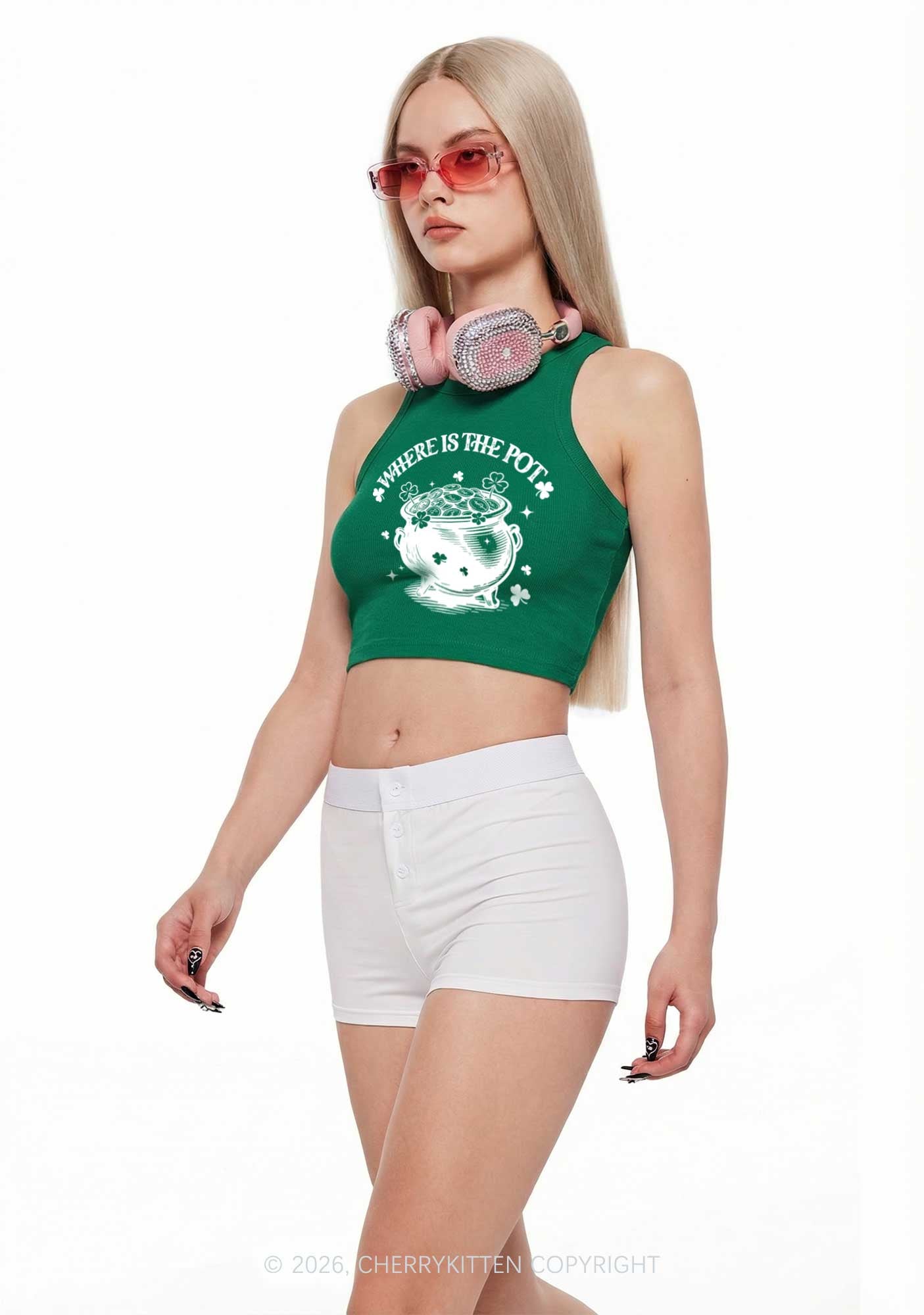 Where Is The Pot St Patricks Y2K Crop Tank Top Cherrykitten