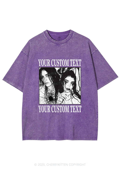 Custom Halloween Creepy Couple Y2K Shirts Washed Tee Cherrykitten