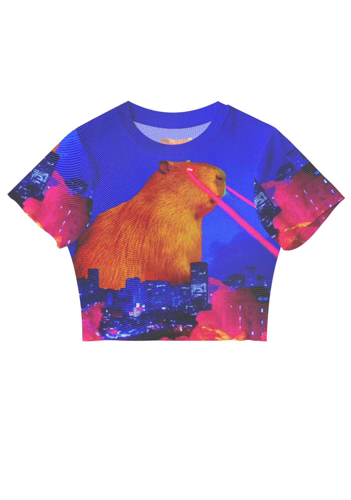 Laser Monster Capybara Y2K Mesh Crop Top Cherrykitten