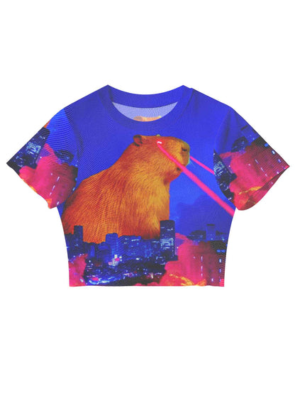 Laser Monster Capybara Y2K Mesh Crop Top Cherrykitten