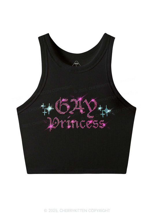 Rhinestone Gay Princess Y2K Crop Tank Top Cherrykitten